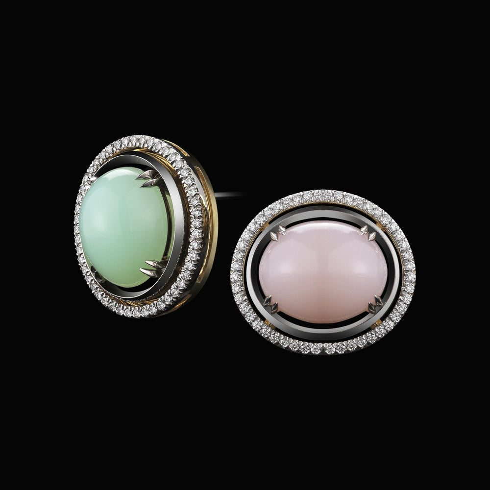 Green & Pink Oval Opal Cabochon with Diamond Jackets - Alexandra Mor online