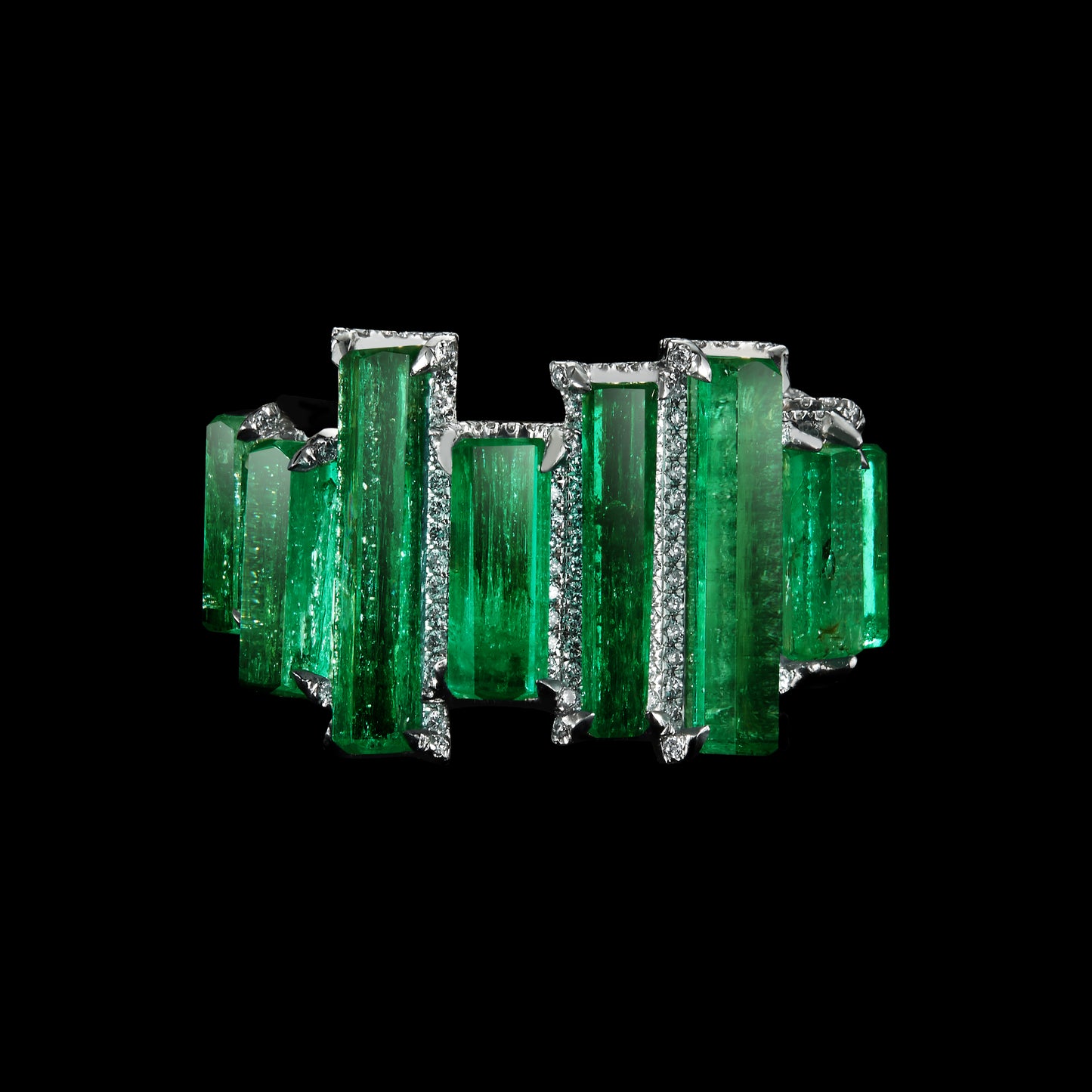 
                  
                    Natural Hexagon -Cut Emeralds & Diamonds Wide Eternity band
                  
                