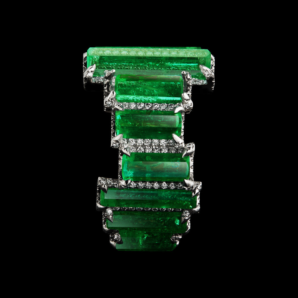 
                  
                    Natural Hexagon -Cut Emeralds & Diamonds Wide Eternity band
                  
                