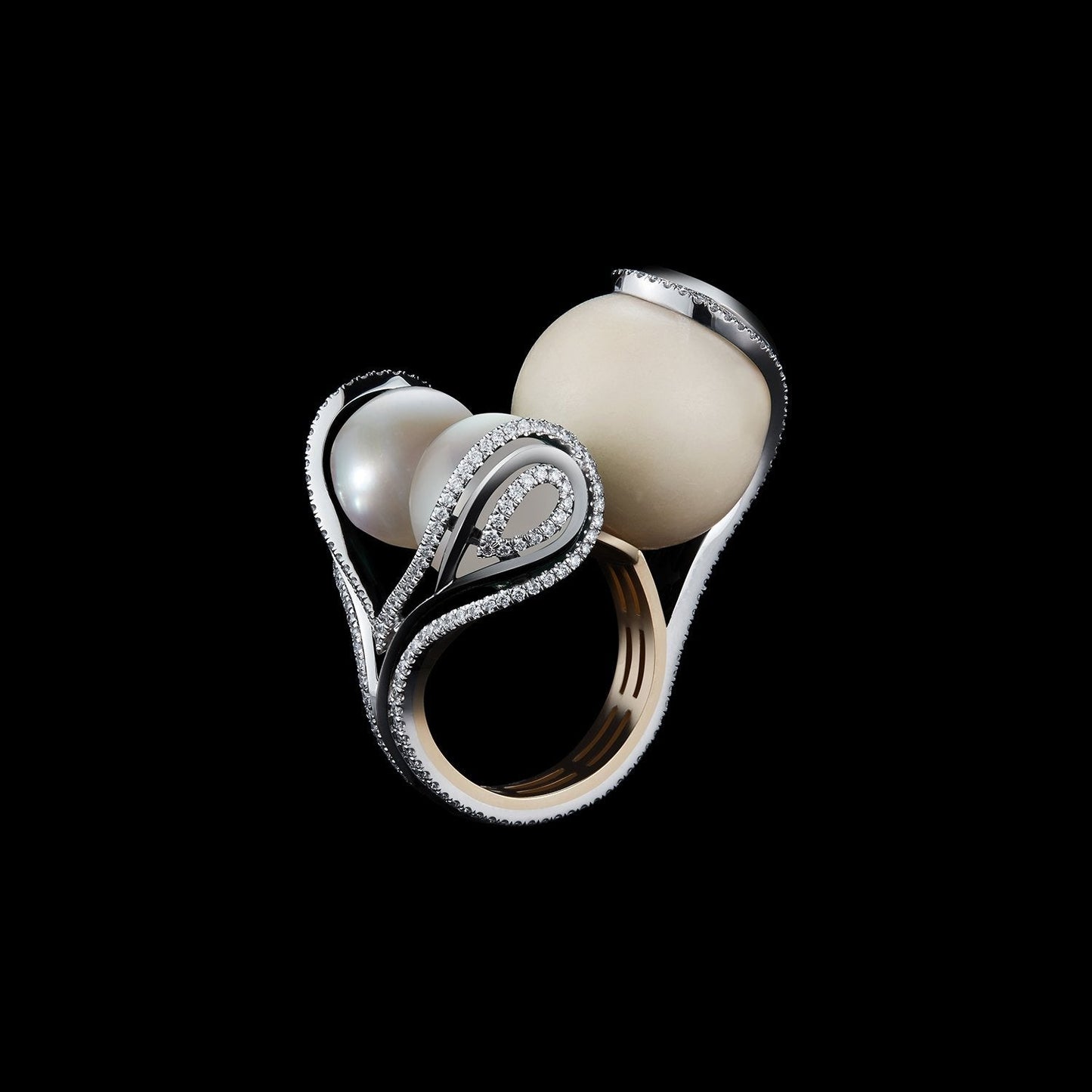Wild Tagua, South Sea Artisanal Farm Pearls and Diamonds Sphere Ring - Alexandra Mor online