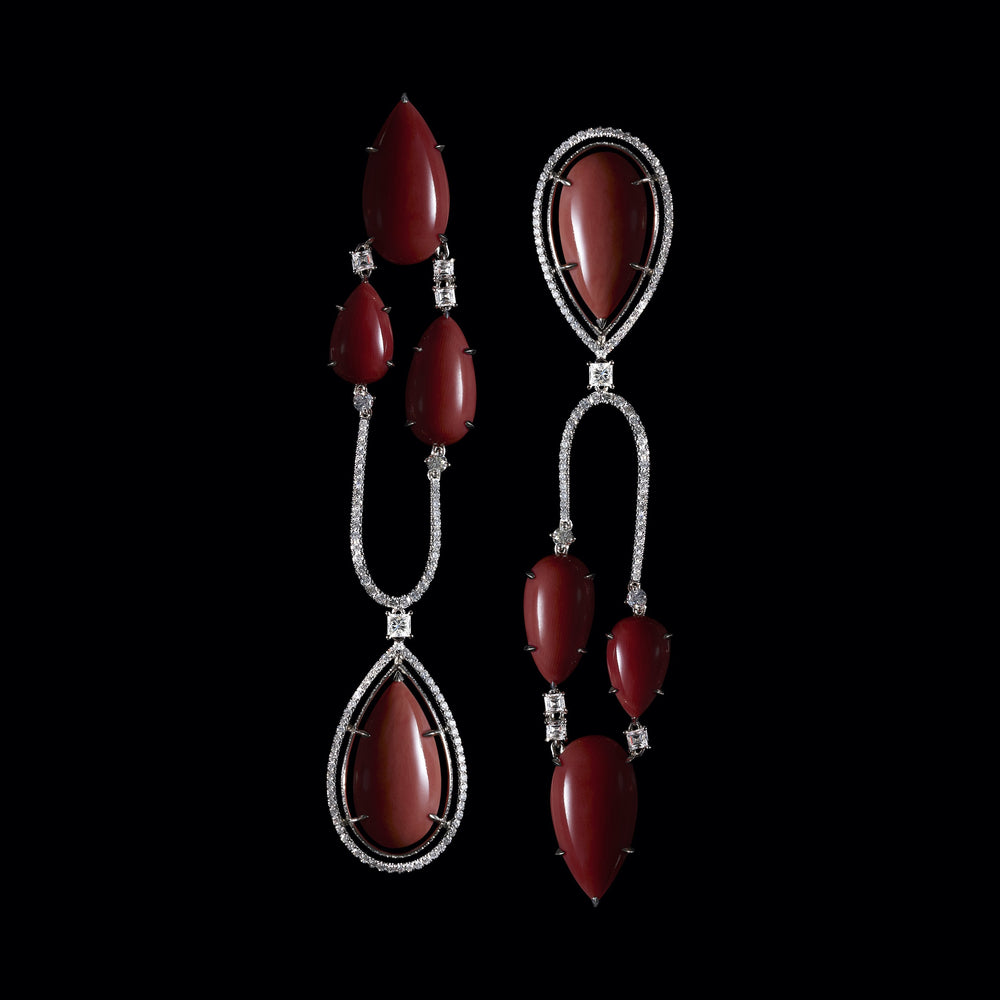 Chandelier Earrings Medi Coral & Diamond - Alexandra Mor online