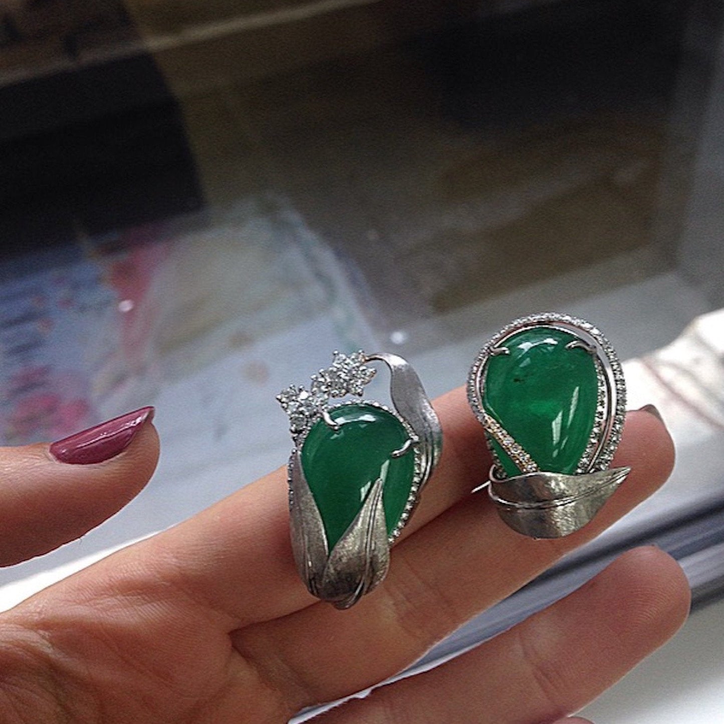 
                  
                    Asymmetrical Emerald & Diamond Cuff Earrings - Alexandra Mor online
                  
                