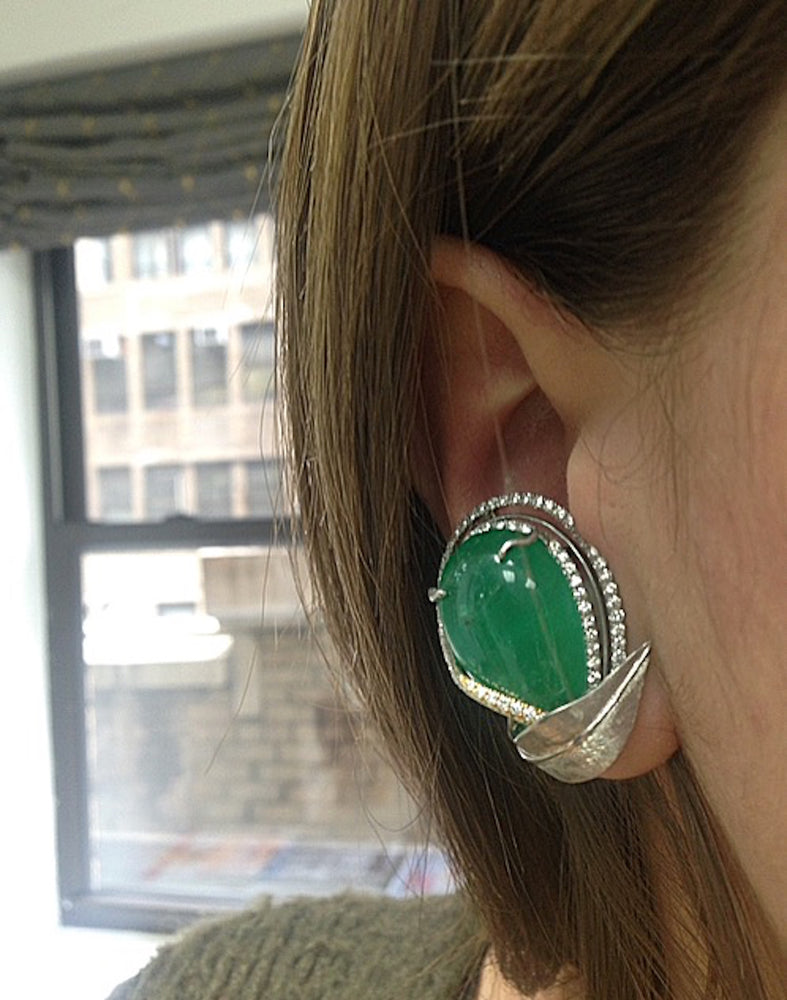
                  
                    Private Collection Asymmetrical Emerald & Diamond Cuff Earrings
                  
                