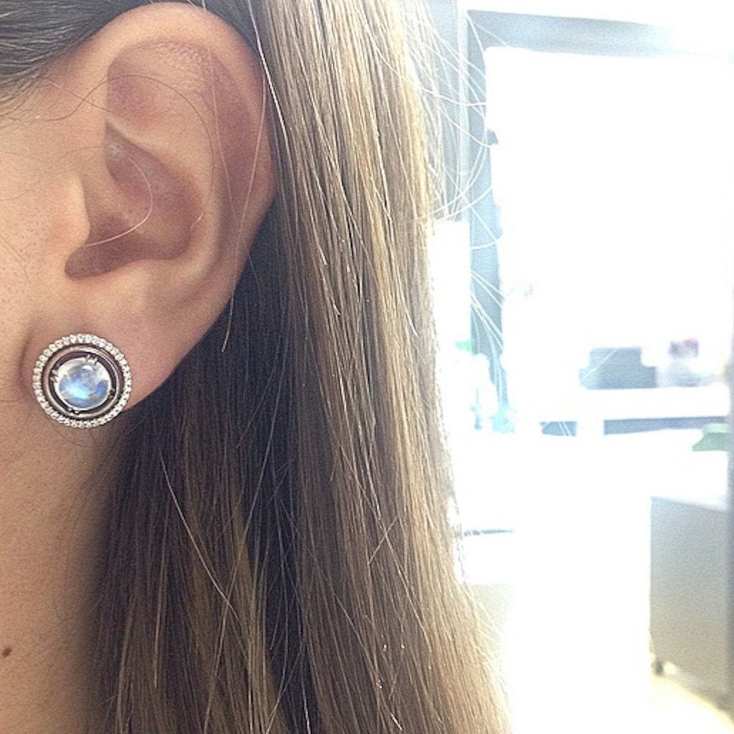 
                  
                    Medium Moonstone Studs with Diamond Earrings Jackets - Alexandra Mor online
                  
                