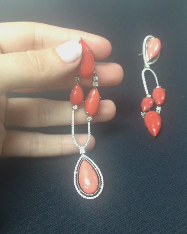 
                  
                    Load and play video in Gallery viewer, Private Collection Chandelier Earrings Medi Coral &amp;amp; Diamond
                  
                