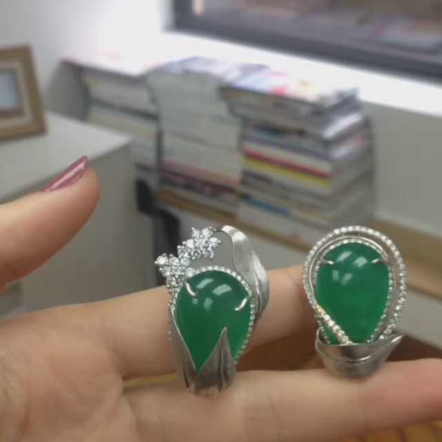 
                  
                    Load and play video in Gallery viewer, Private Collection Asymmetrical Emerald &amp;amp; Diamond Cuff Earrings
                  
                