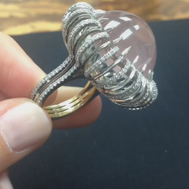 
                  
                    Load and play video in Gallery viewer, Private Collection Star Rose-Quartz Cabochon &amp;amp; Diamond Knife Edge Ring
                  
                