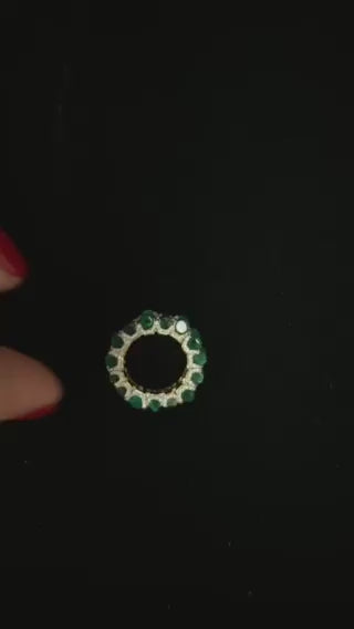 
                  
                    Load and play video in Gallery viewer, Natural Hexagon -Cut Emeralds &amp;amp; Diamonds Wide Eternity band
                  
                