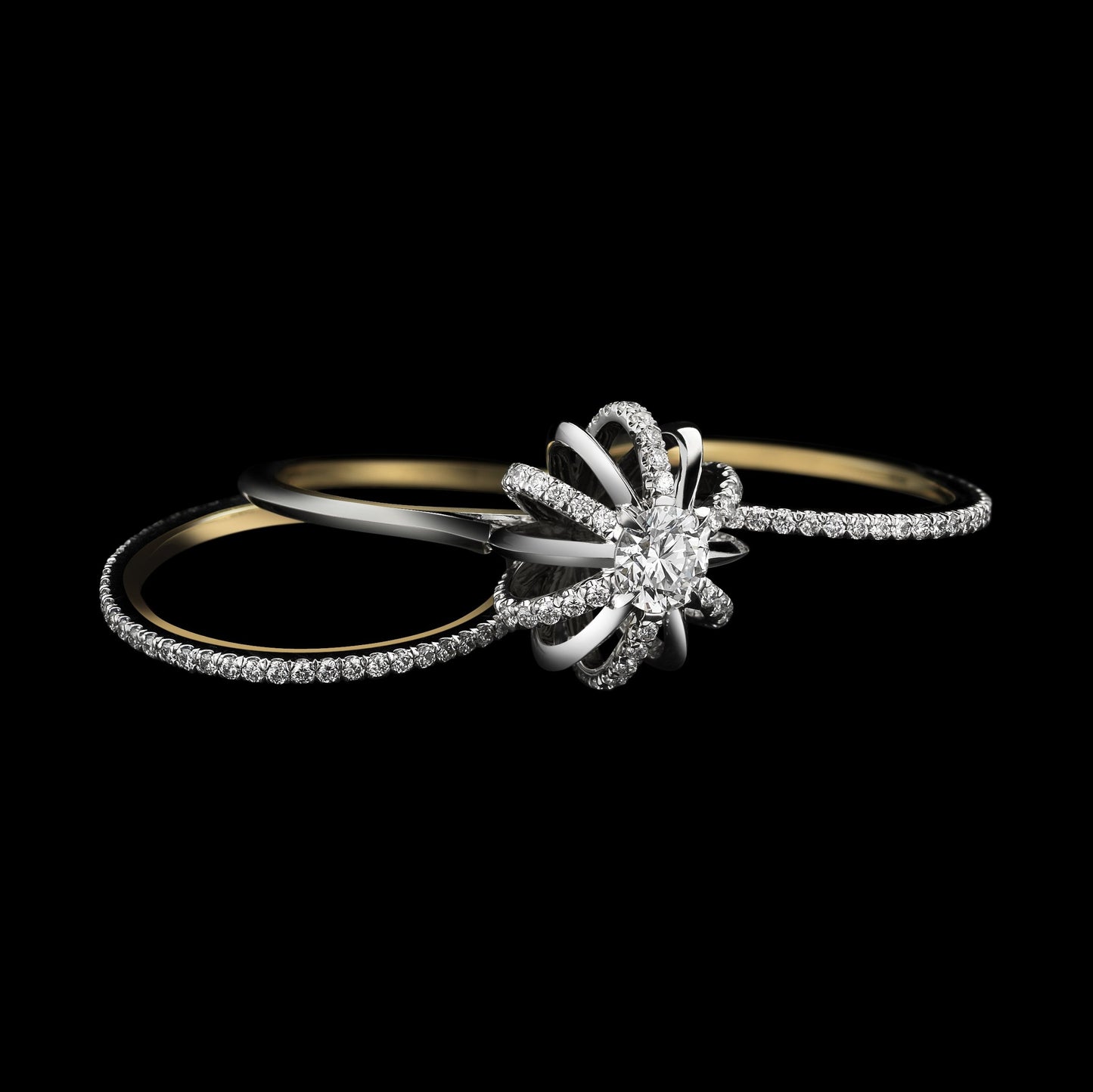 Platinum Signature Diamond Snowflake Three Ring Set with Round Center Diamond - Alexandra Mor online