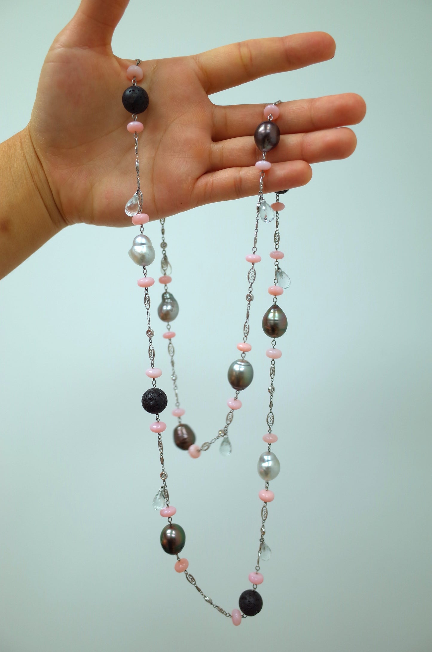 
                  
                    Pink Opal, Lava Beads and Pearl Sautoir Necklace - Alexandra Mor online
                  
                