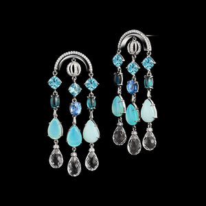 
            
                Load image into Gallery viewer, Arched Sautoir Earrings with Diamonds, Precious Stones &amp;amp; Snowflakes - Alexandra Mor online
            
        