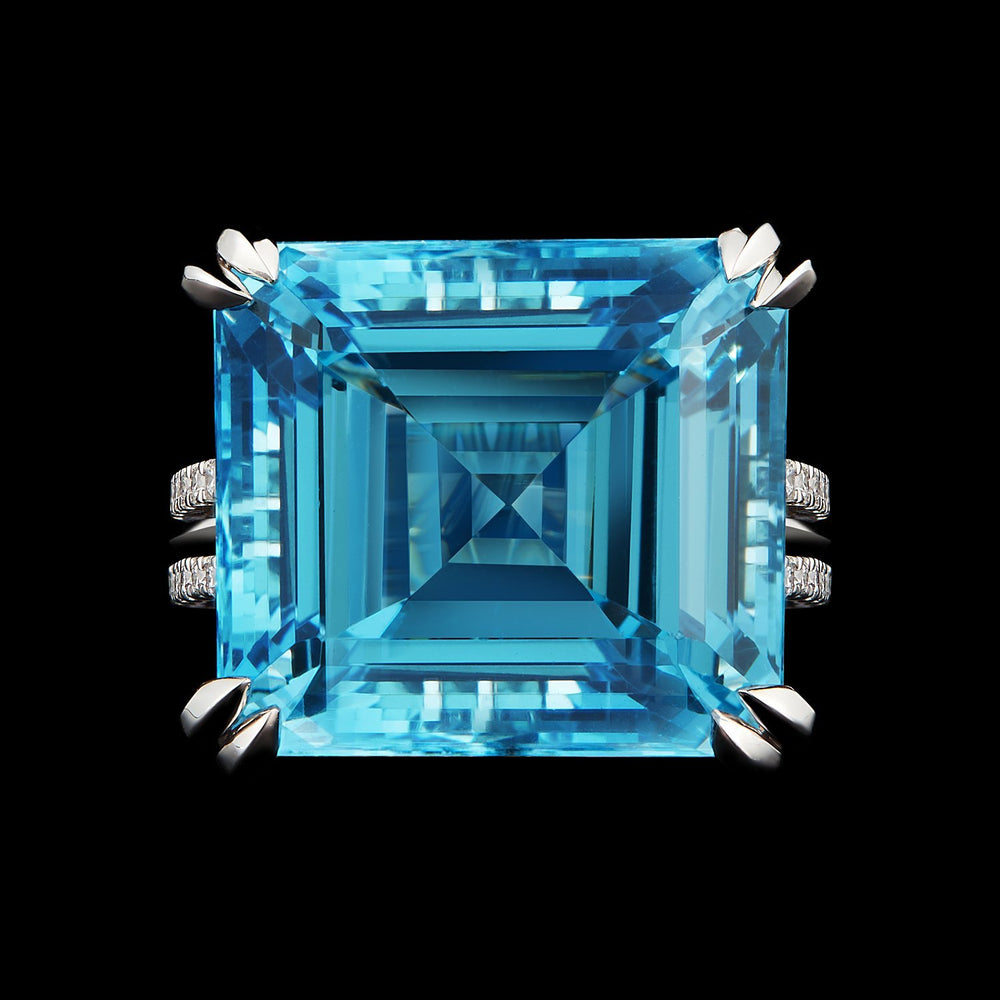 
            
                Load image into Gallery viewer, Emerald-Cut Aquamarine &amp;amp; Diamond Ring - Alexandra Mor online
            
        