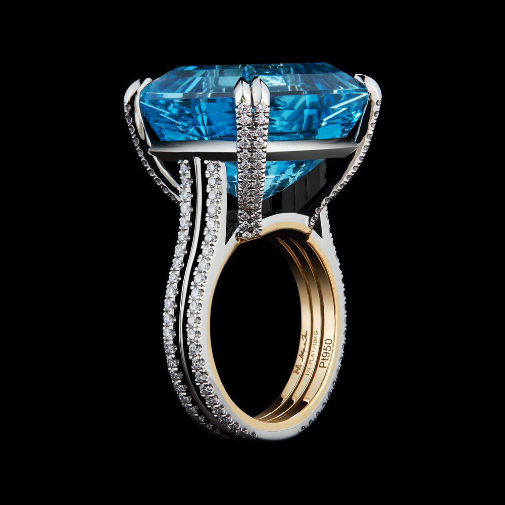 
            
                Load image into Gallery viewer, Emerald-Cut Aquamarine &amp;amp; Diamond Ring - Alexandra Mor online
            
        