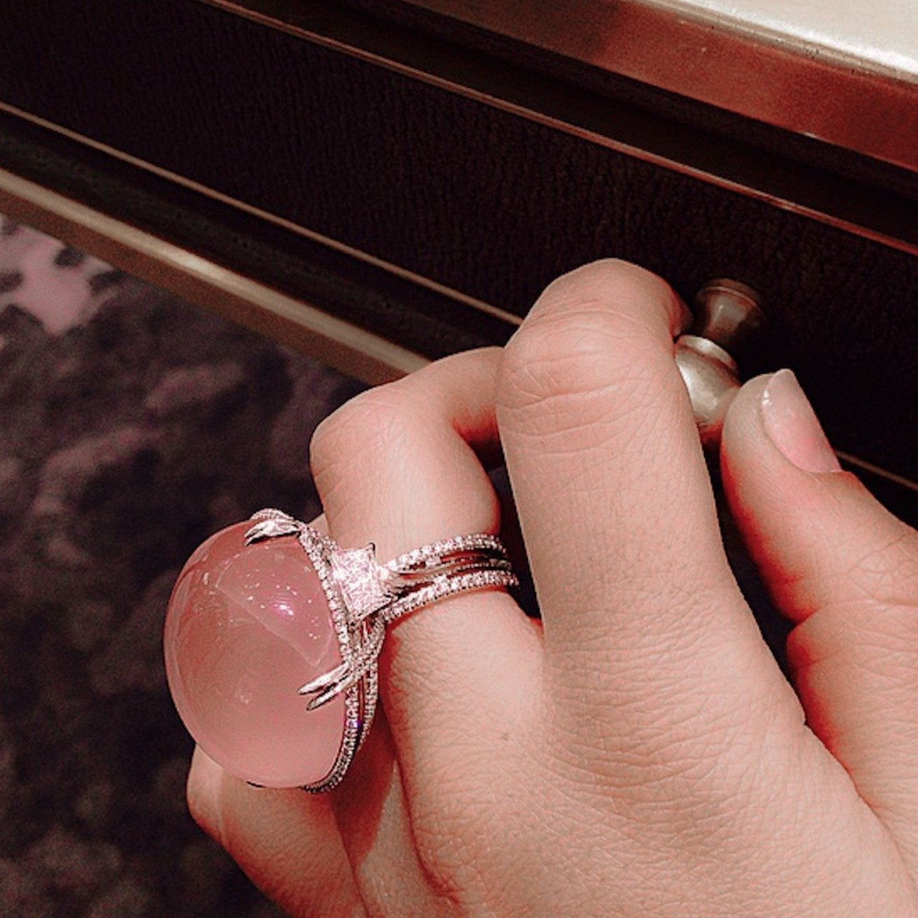 
                  
                    Rose-Quartz Cabochon & Diamond Slanted Ring - Alexandra Mor online
                  
                