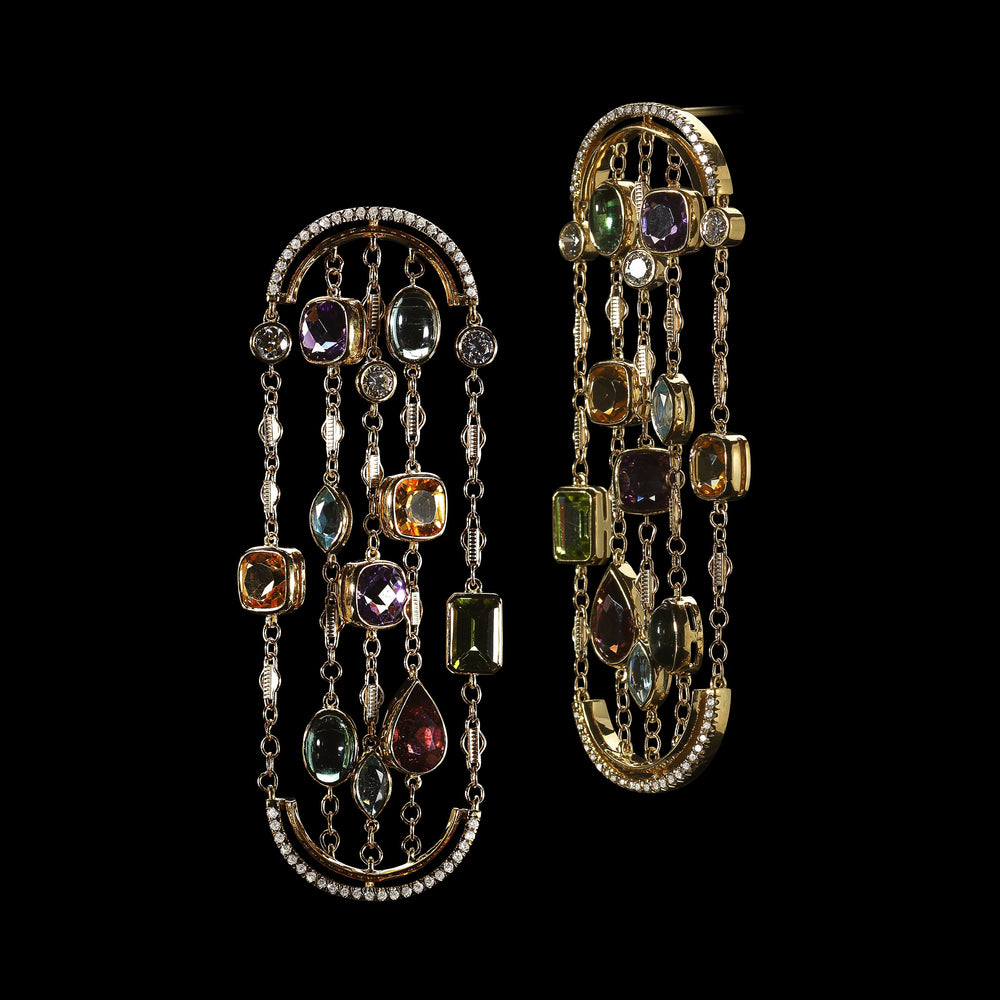 Arched Sautior Earrings with Diamonds, Precious Stones and Snowflakes - Alexandra Mor online