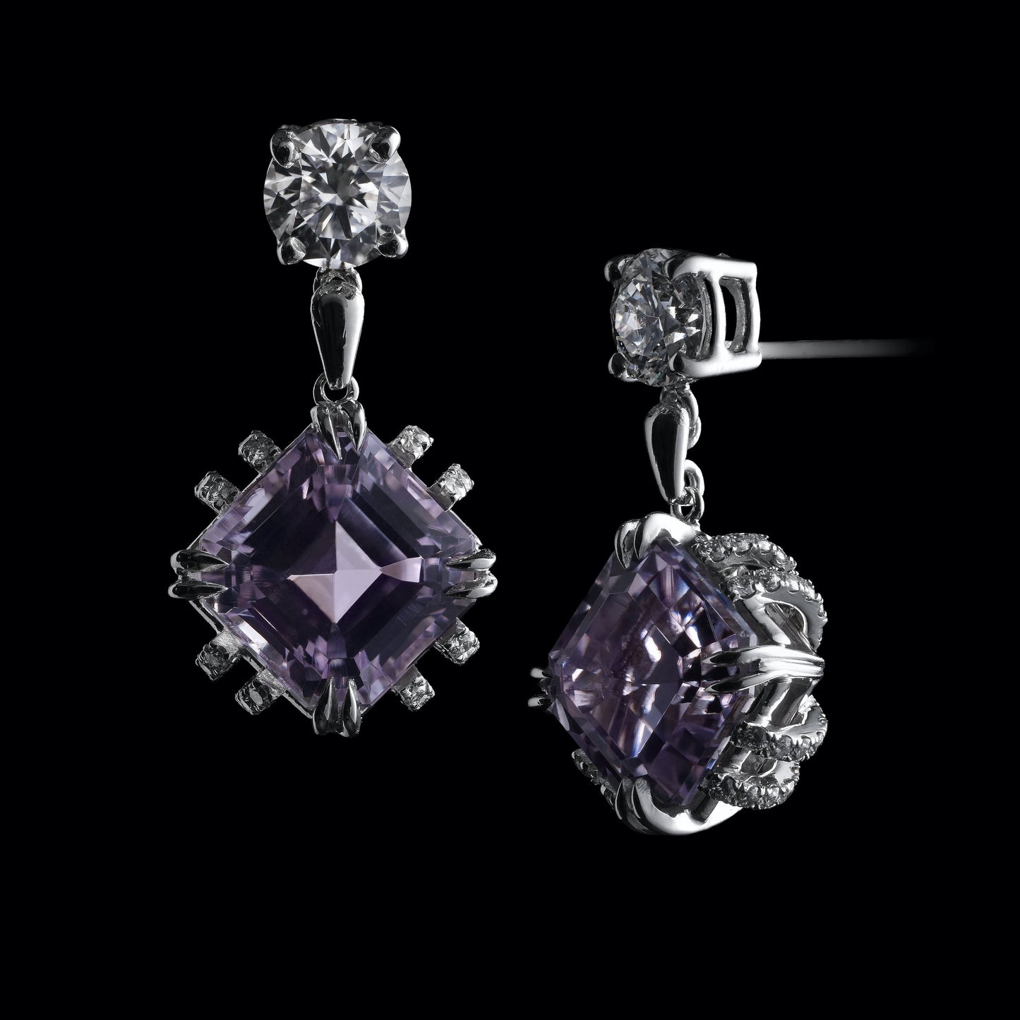 Asscher-Cut Kunzite and Diamond Earrings - Alexandra Mor online