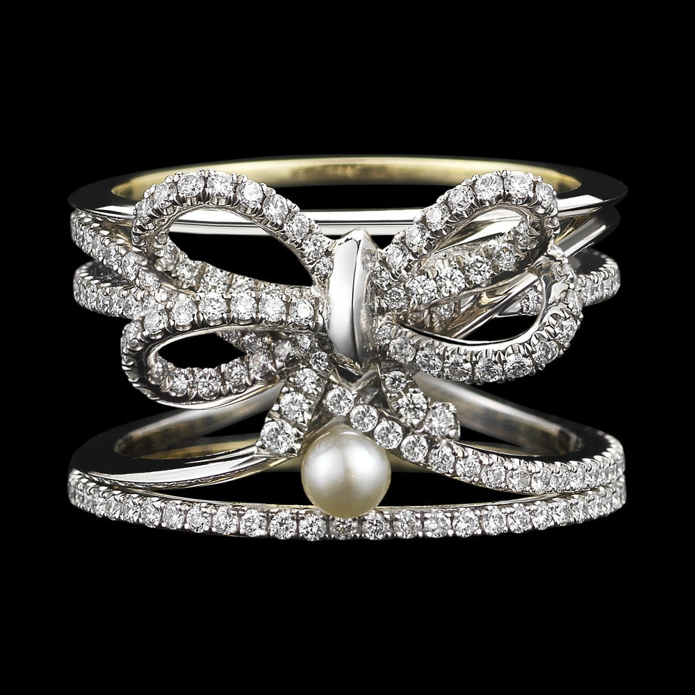 Platinum Contemporary Diamond Bow & Pearl Ring - Alexandra Mor online