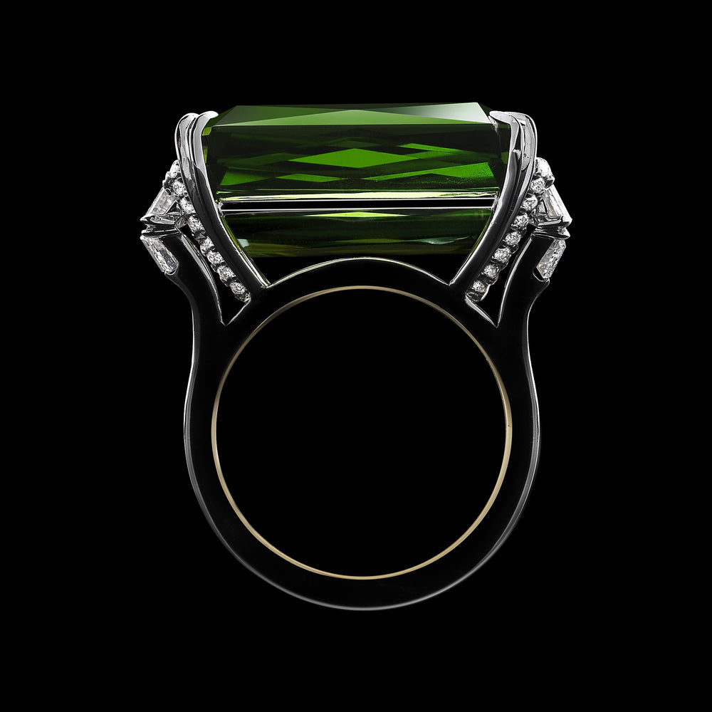 
            
                Load image into Gallery viewer, Demi Moore As Seen Wearing Emerald-Cut Green Tourmaline &amp;amp; Diamond Ring - Alexandra Mor online
            
        
