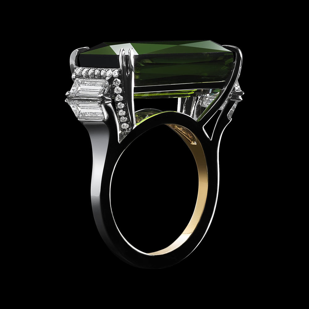 Emerald-Cut Green Tourmaline & Diamond Ring - Alexandra Mor online