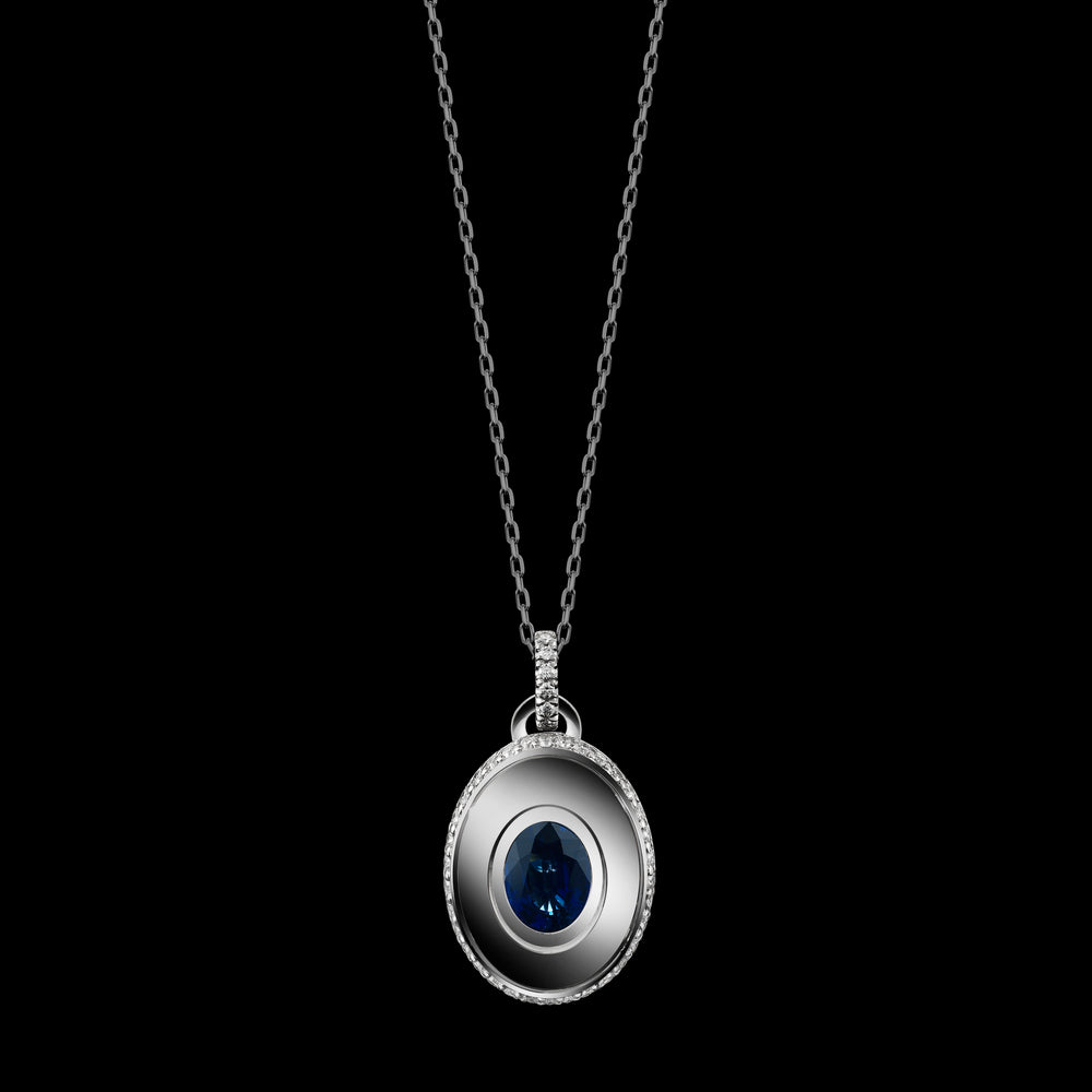 
            
                Load image into Gallery viewer, Oval-Cut Sapphire and Diamond September Birthstone Pendant
            
        