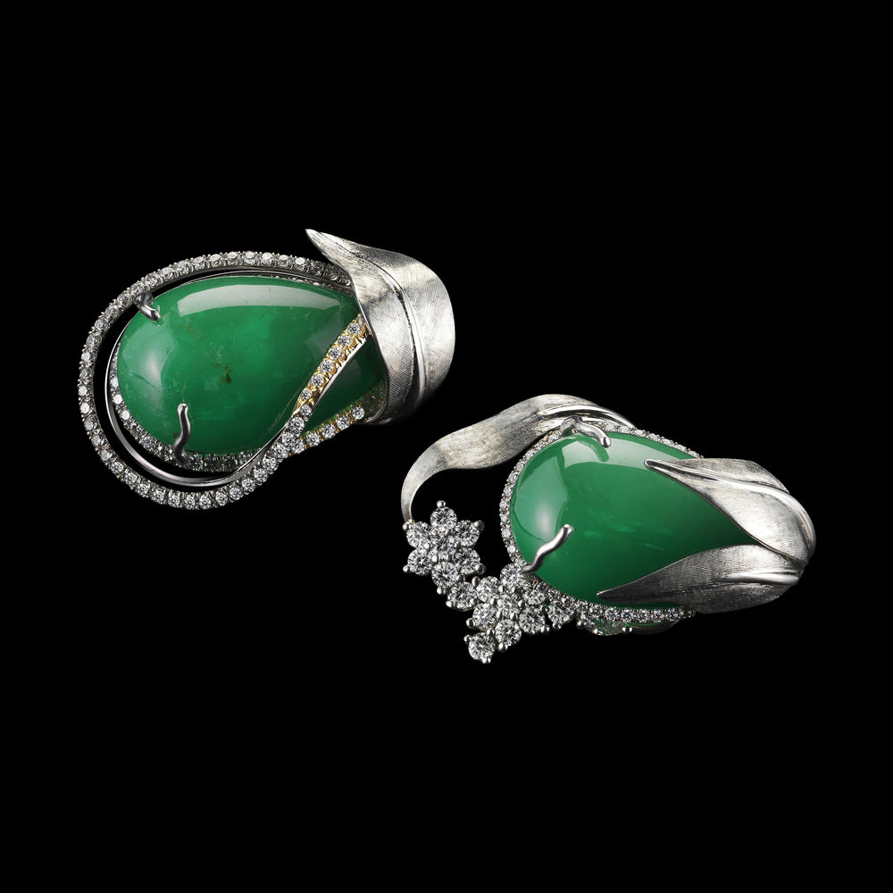 
            
                Load image into Gallery viewer, Asymmetrical Emerald &amp;amp; Diamond Cuff Earrings - Alexandra Mor online
            
        