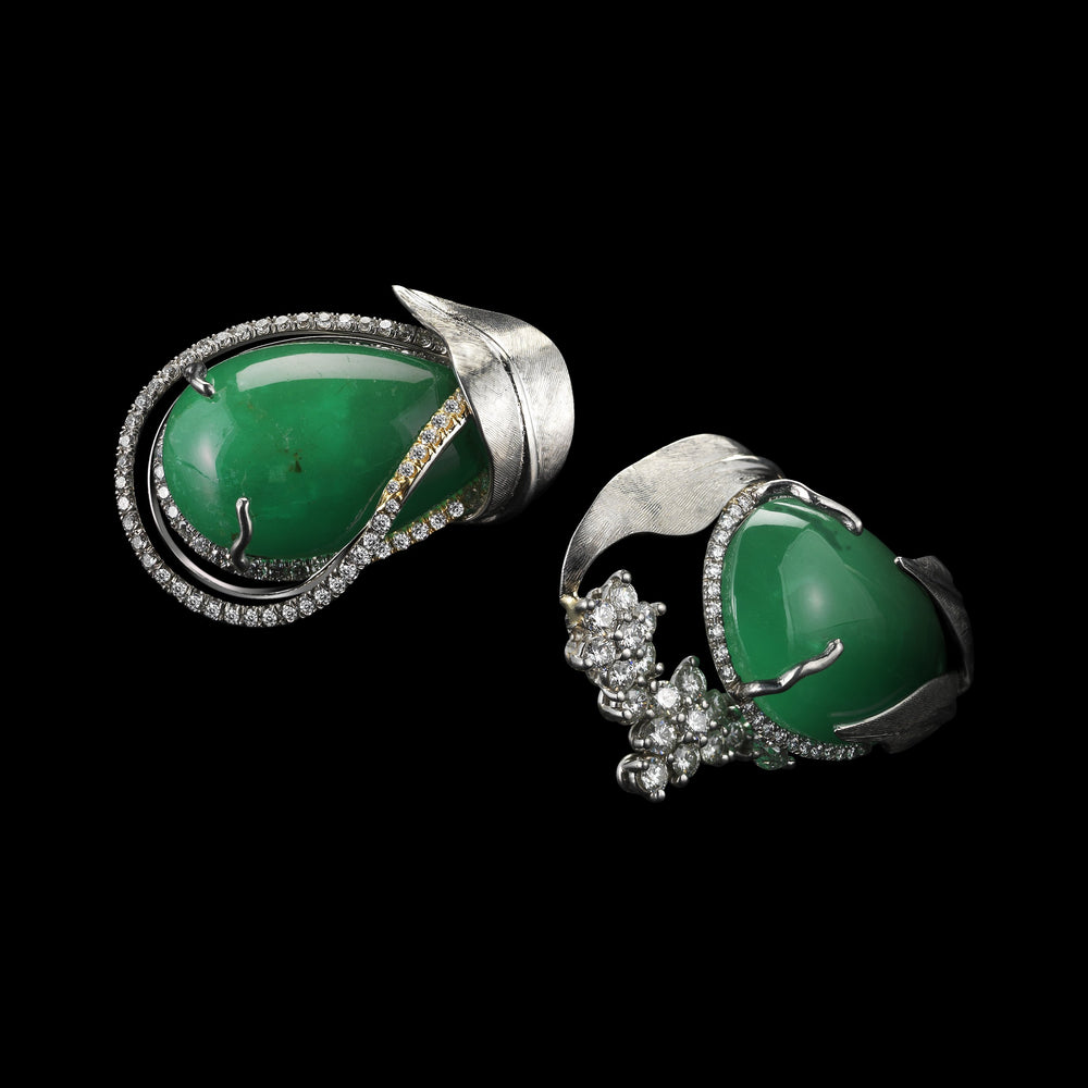 Asymmetrical Emerald & Diamond Cuff Earrings - Alexandra Mor online