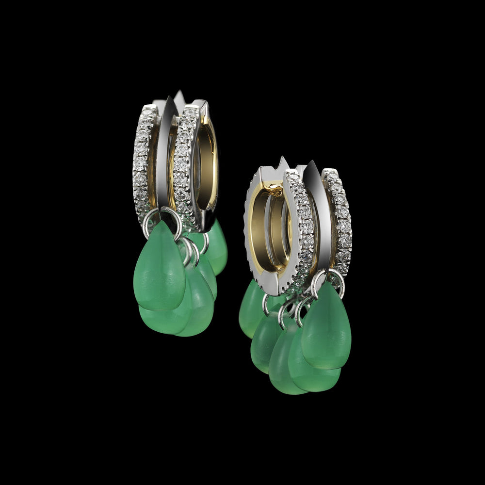 
            
                Load image into Gallery viewer, Green Chrysoprase &amp;amp; Diamond Hoop Earrings - Alexandra Mor online
            
        