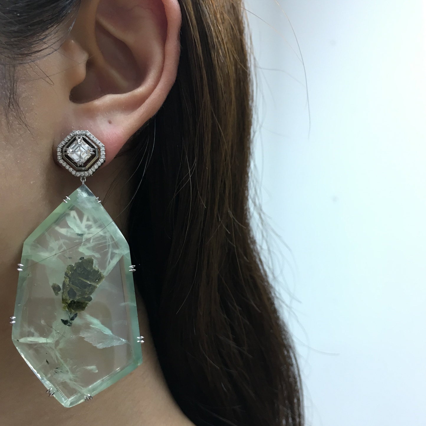 
                  
                    Asscher-Cut Diamond and Prehnite Precious Stone Earrings - Alexandra Mor online
                  
                
