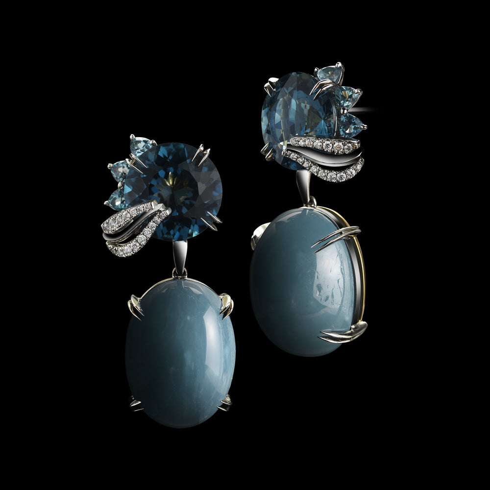 
                  
                    London Blue Topaz & Aquamarine Oval Cabochon Medi-Leaf Earrings - Alexandra Mor online
                  
                