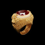Oval-Cut Red Garnet & Gold Filigree Tagua Seed Ring - Alexandra Mor online