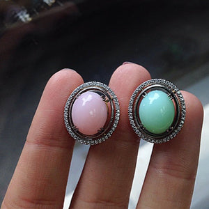 Green & Pink Oval Opal Cabochon with Diamond Jackets - Alexandra Mor online