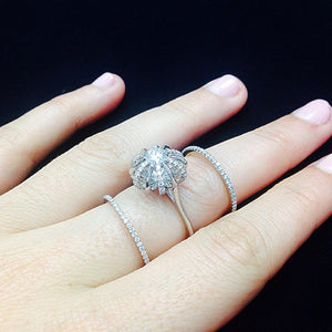 
            
                Load image into Gallery viewer, Platinum Signature Diamond Snowflake Three Ring Set with Round Center Diamond - Alexandra Mor online
            
        