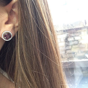 
            
                Load image into Gallery viewer, Medium Red-Rhodolite Studs with Diamond Earring Jackets - Alexandra Mor online
            
        