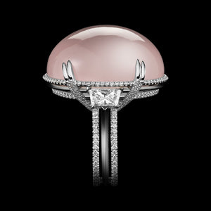 Rose-Quartz Cabochon & Diamond Slanted Ring - Alexandra Mor online