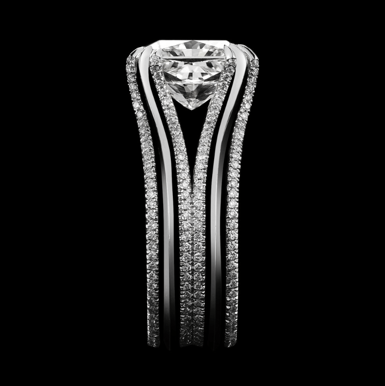 
            
                Load image into Gallery viewer, Double-Shank Floating Radiant- Cut Diamond Ring - Alexandra Mor online
            
        