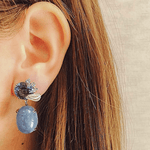 London Blue Topaz & Aquamarine Oval Cabochon Medi-Leaf Earrings - Alexandra Mor online