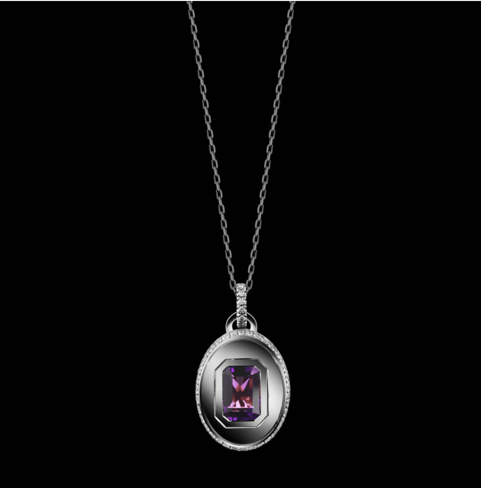
            
                Load image into Gallery viewer, Emerald-Cut Amethyst and Diamond February Birthstone Pendant - Alexandra Mor online
            
        