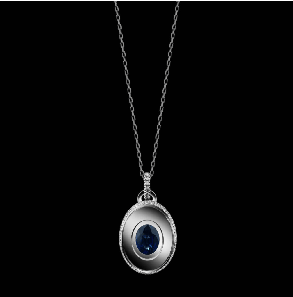 Oval-Cut Blue Sapphire and Diamond September Birthstone Pendant - Alexandra Mor online